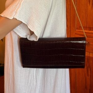 Vintage Field Manor Dark Brown Envelope Shape Evening Clutch Gold Hardware
